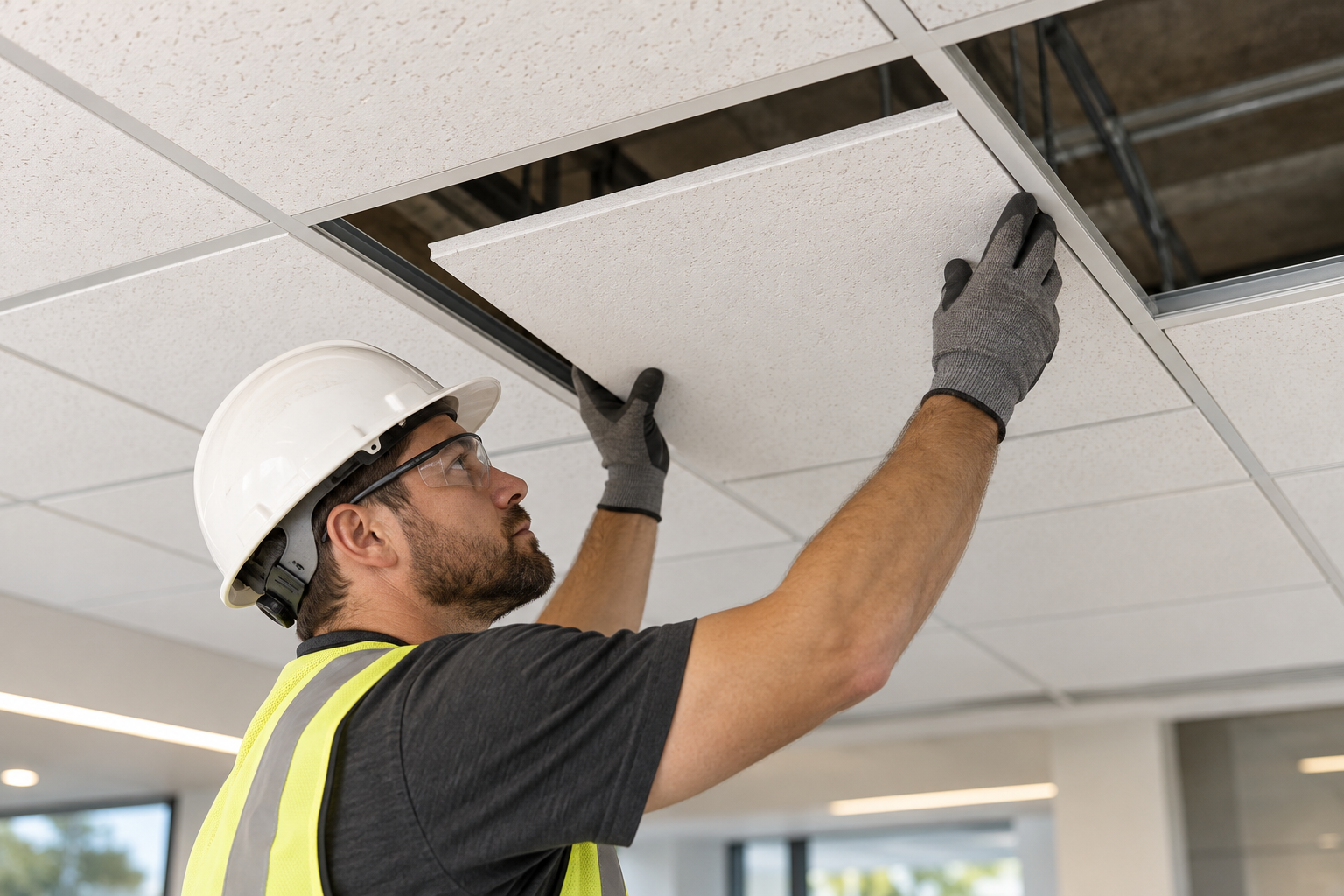 Illustration of an acoustical ceiling installation
